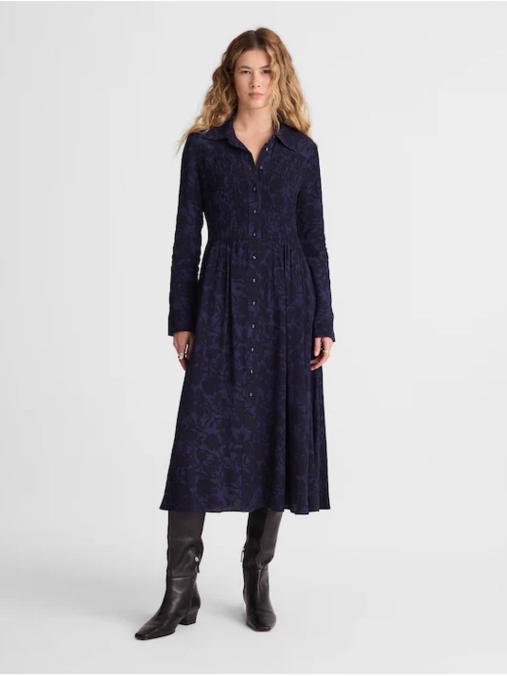 Madewell Smocked Midi Shirtdress Size 0 NWT